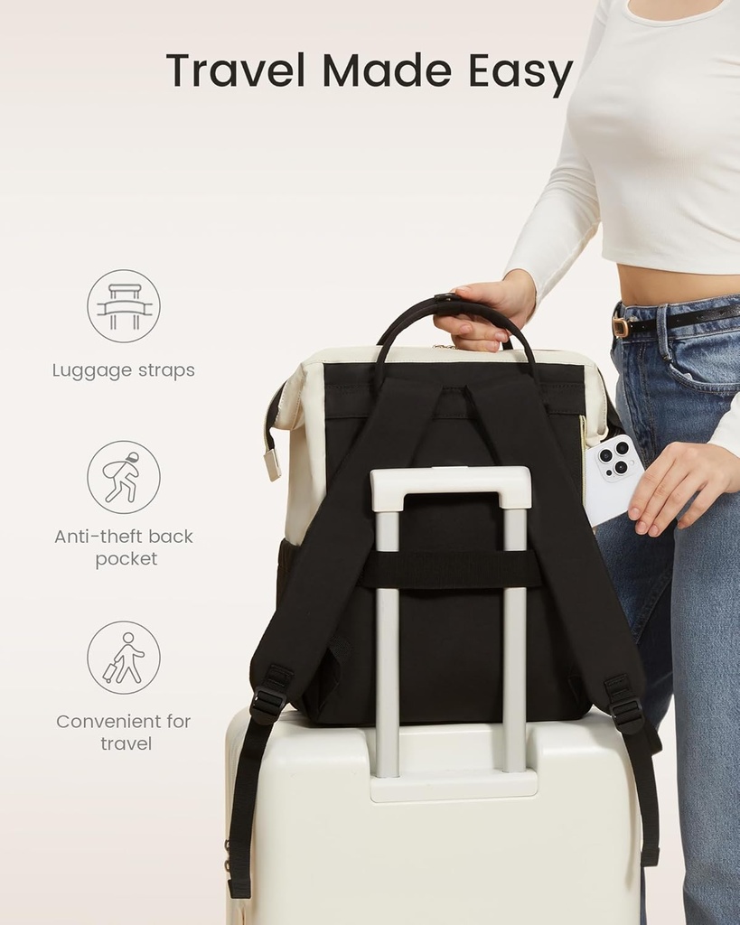 LOVEVOOK Laptop Backpack for Women 15.6" - Beige/Black