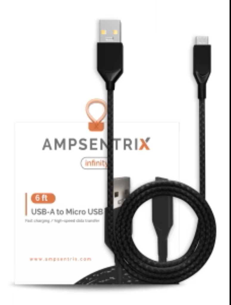 AmpSentrix USB-A to Micro USB 3ft Blk