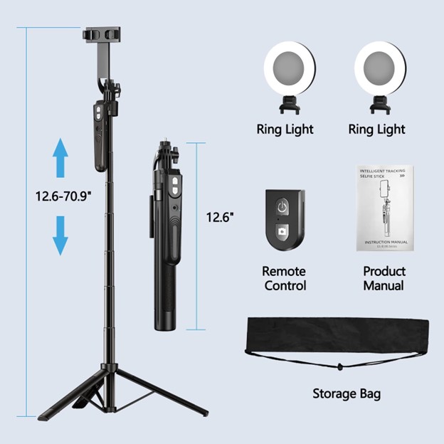 Extendable Auto Face Tracking Tripod 360° Rotation with Light