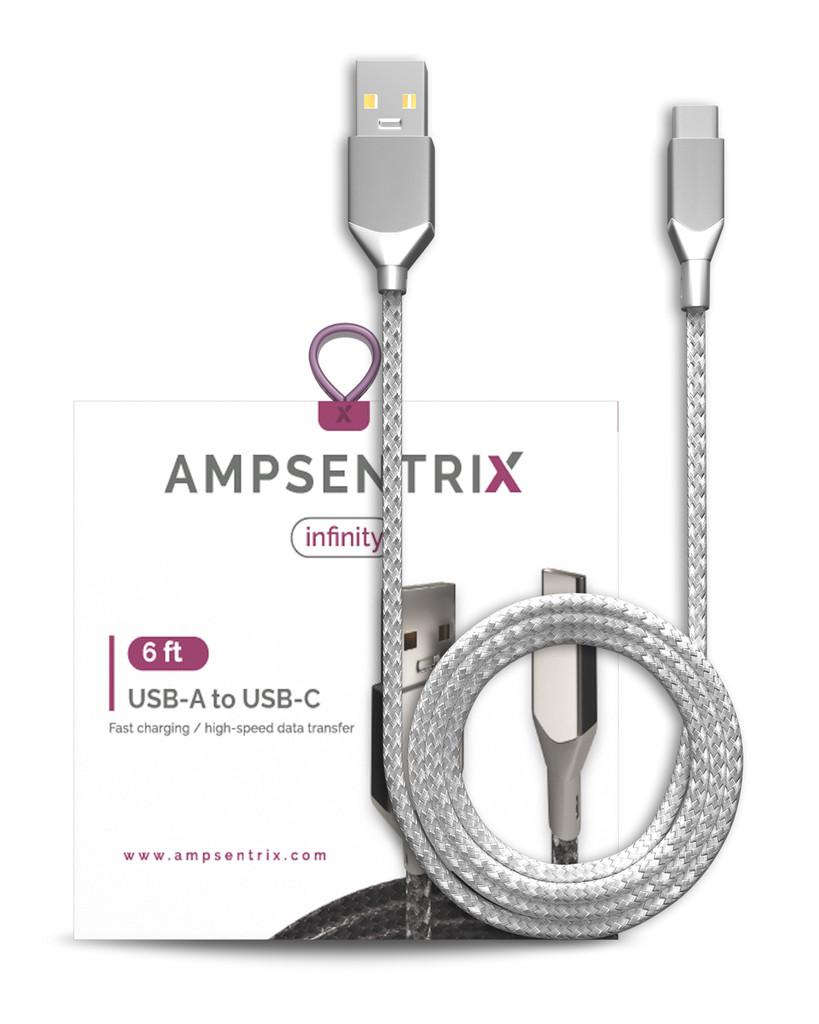 AmpSentrix USB-C to USB-A 6ft Silver
