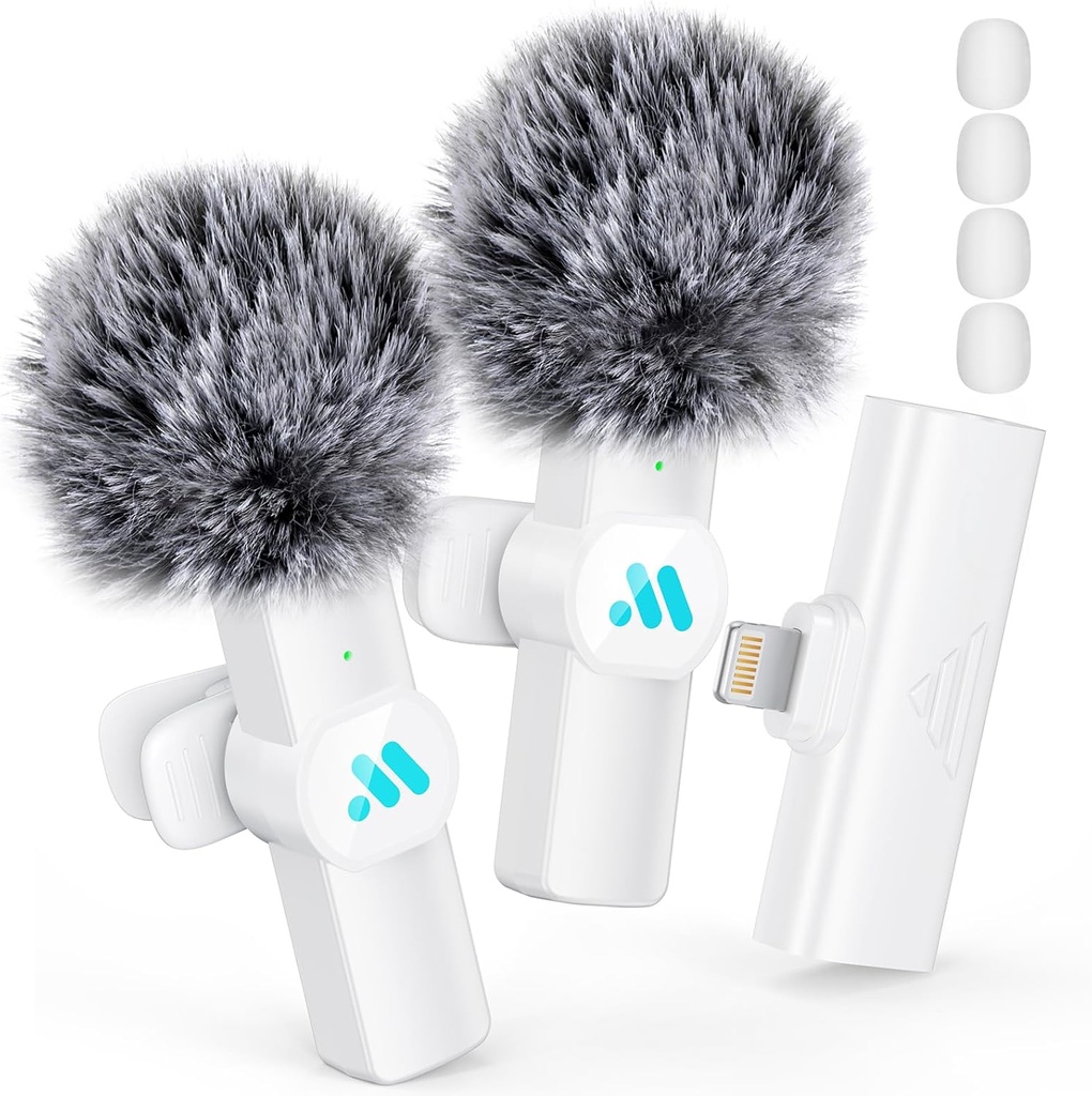 Leettus 2pcs Lavalier Wireless Microphone - White