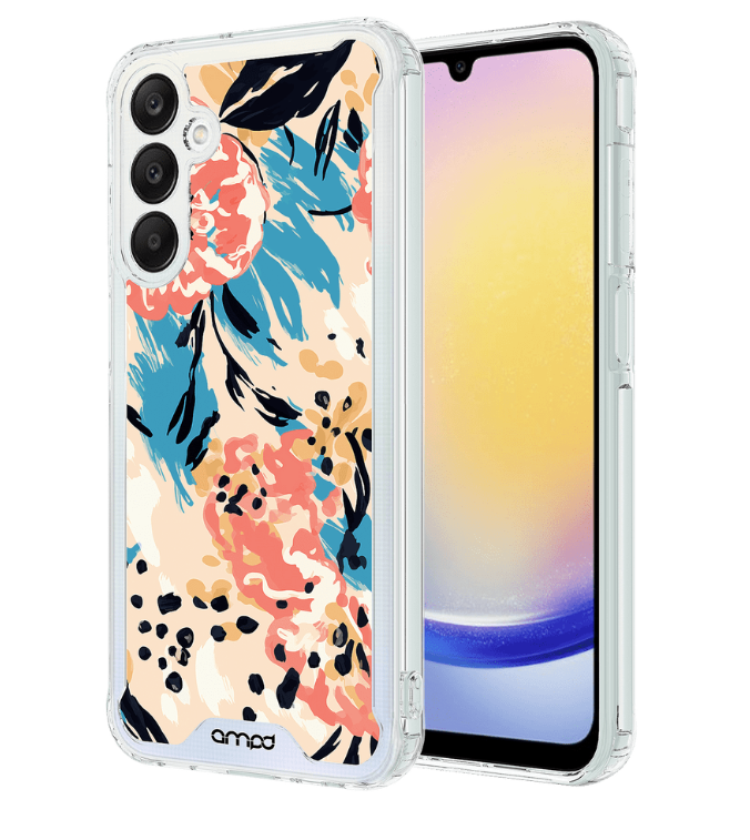 AMPD  TPU / Acrylic HD Print Crystal Clear Case Samsung Galaxy A15 5G - Floral Blue