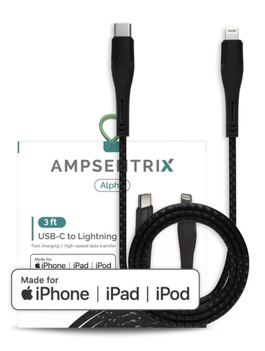 AmpSentrix Ltg to USB-C 3ft B