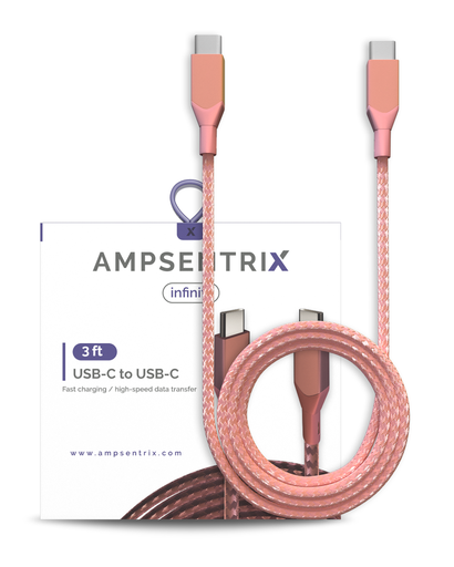 [107085008720] AmpSentrix USB-C to USB-C 3ft (Infinity)(Pink)