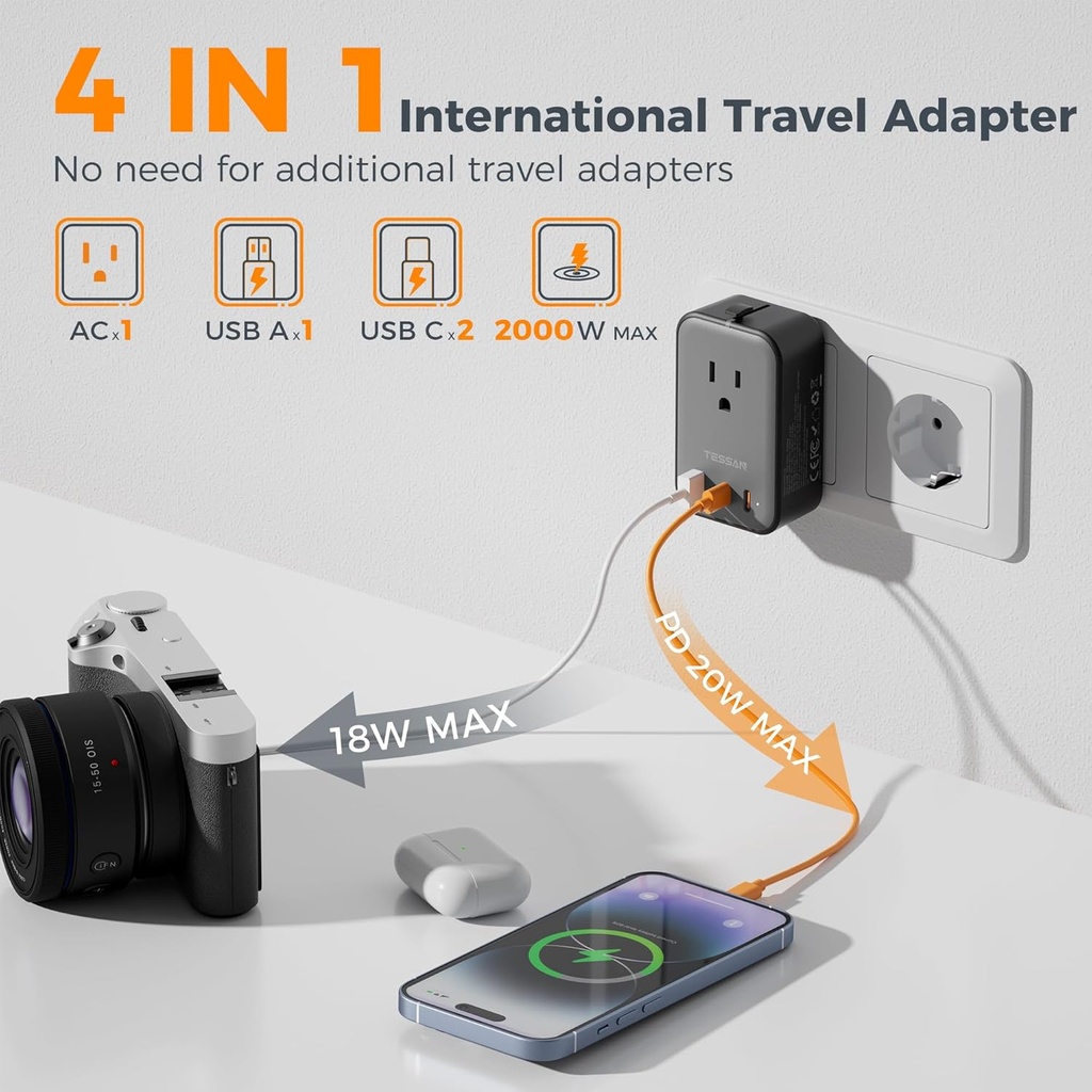 TESSAN International Power Adapter PD 20W  2 USB-C 1 USB-A