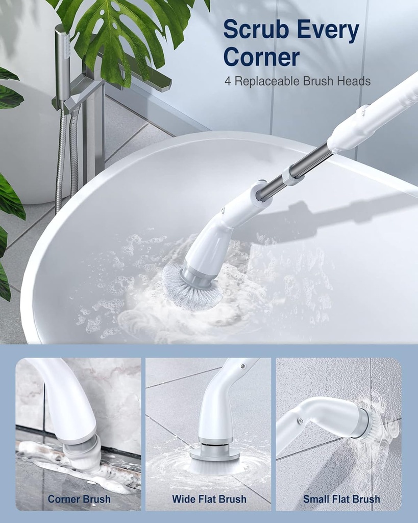 LABIGO  Cordless Cleaning Brush Scrubber with 7 Replaceable Brush Heads and Adjustable Extension Handle