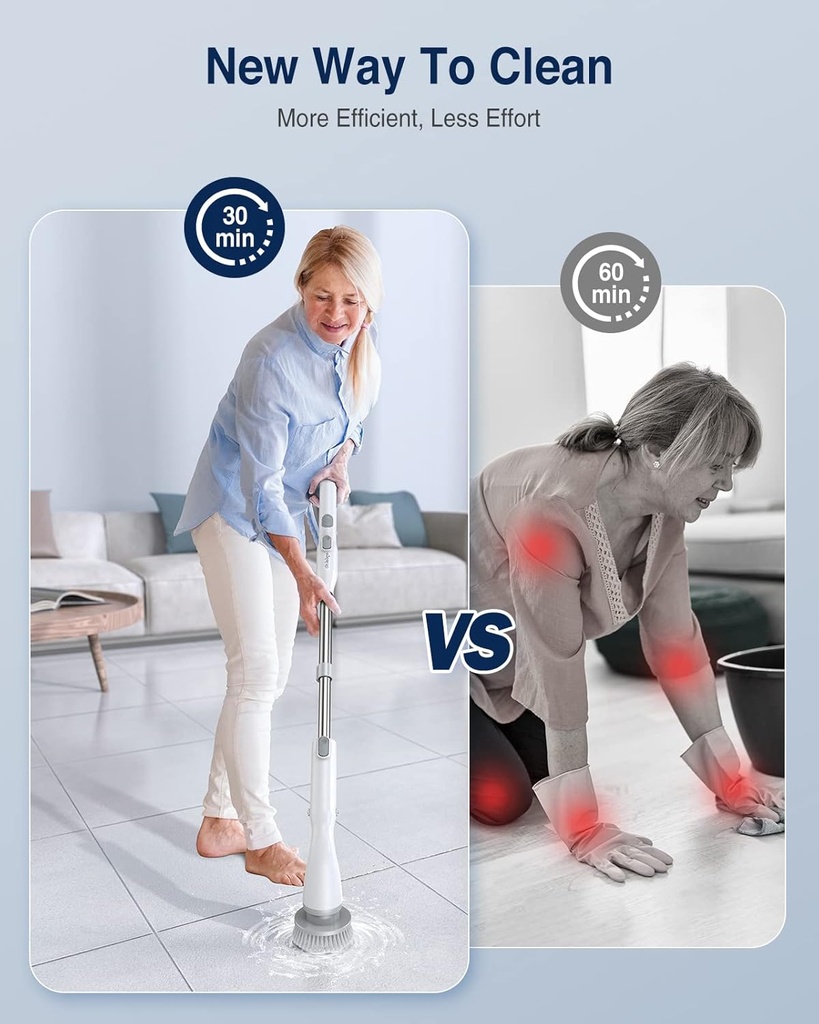 LABIGO  Cordless Cleaning Brush Scrubber with 7 Replaceable Brush Heads and Adjustable Extension Handle