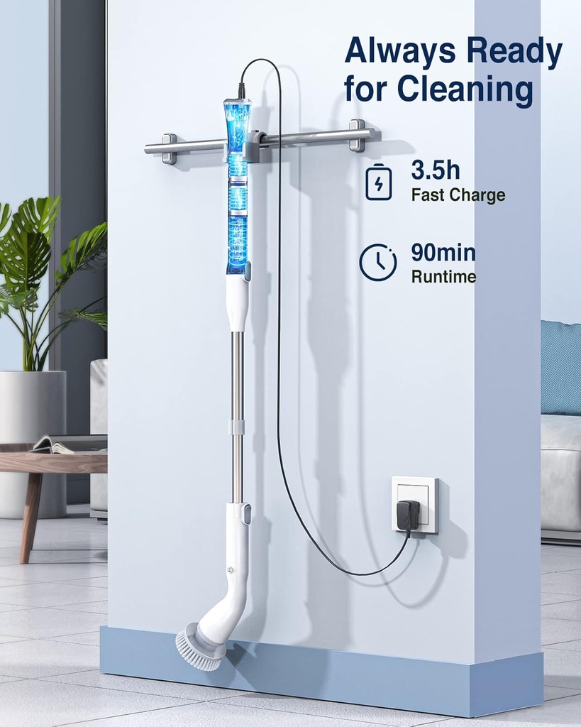 LABIGO  Cordless Cleaning Brush Scrubber with 7 Replaceable Brush Heads and Adjustable Extension Handle