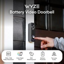 WYZE  Battery Video Doorbell Wireless Camera, 1536x1536 HD+ with Color Night Vision