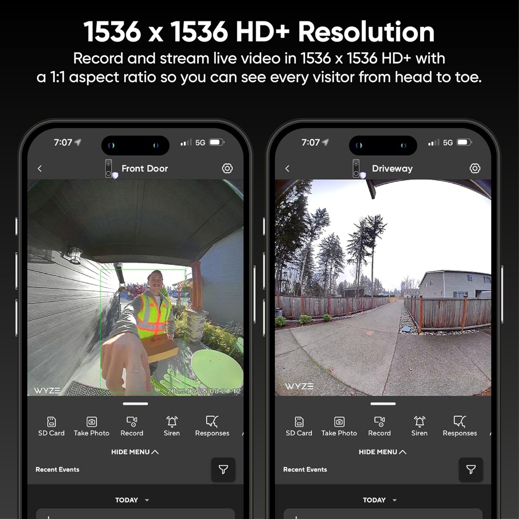 WYZE  Battery Video Doorbell Wireless Camera, 1536x1536 HD+ with Color Night Vision