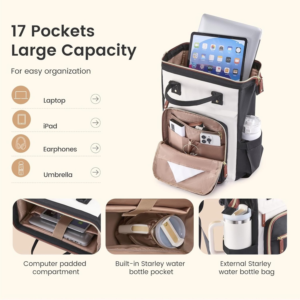 LOVEVOOK Laptop Tote Bag for Women 15.6" - Light Brown