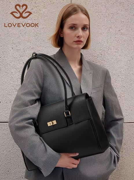 LOVEVOOK Laptop Tote Bag for Women 15.6" - Black