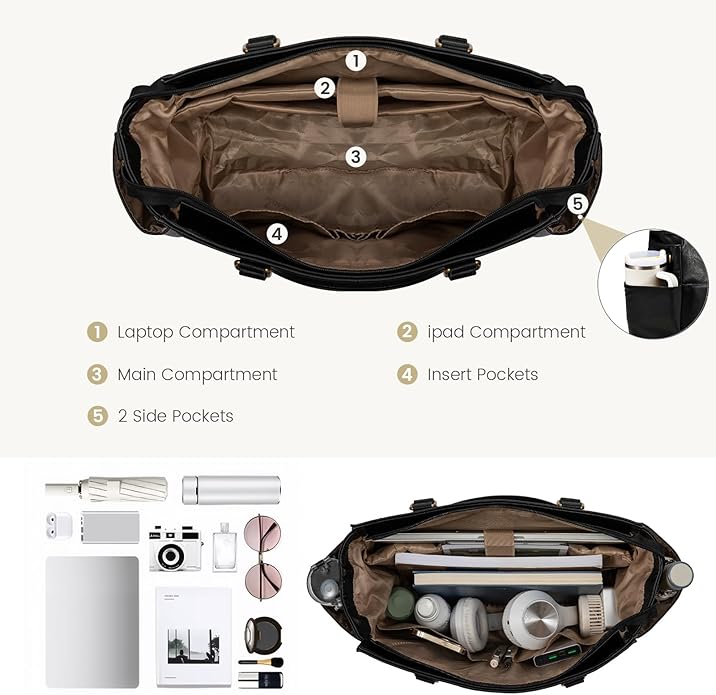 LOVEVOOK Laptop Tote Bag for Women 17.3" - Black