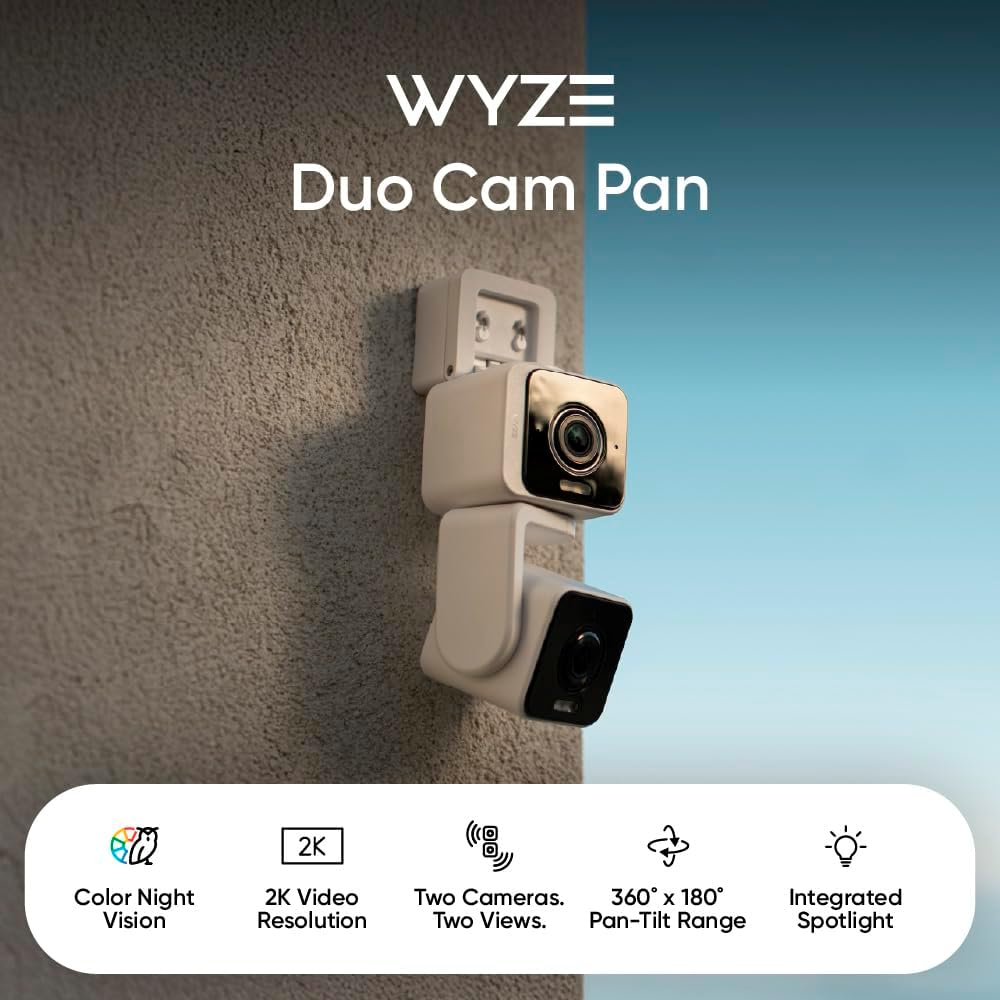 WYZE Duo Cam Pan Indoor/Outdoor IP65 2K 360° Pan/Tilt Smart Home Security Camera