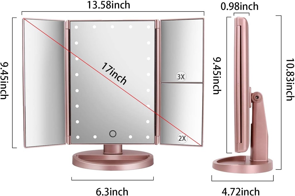 DeWEISN LED Lighted Makeup Mirror - Rose Gold