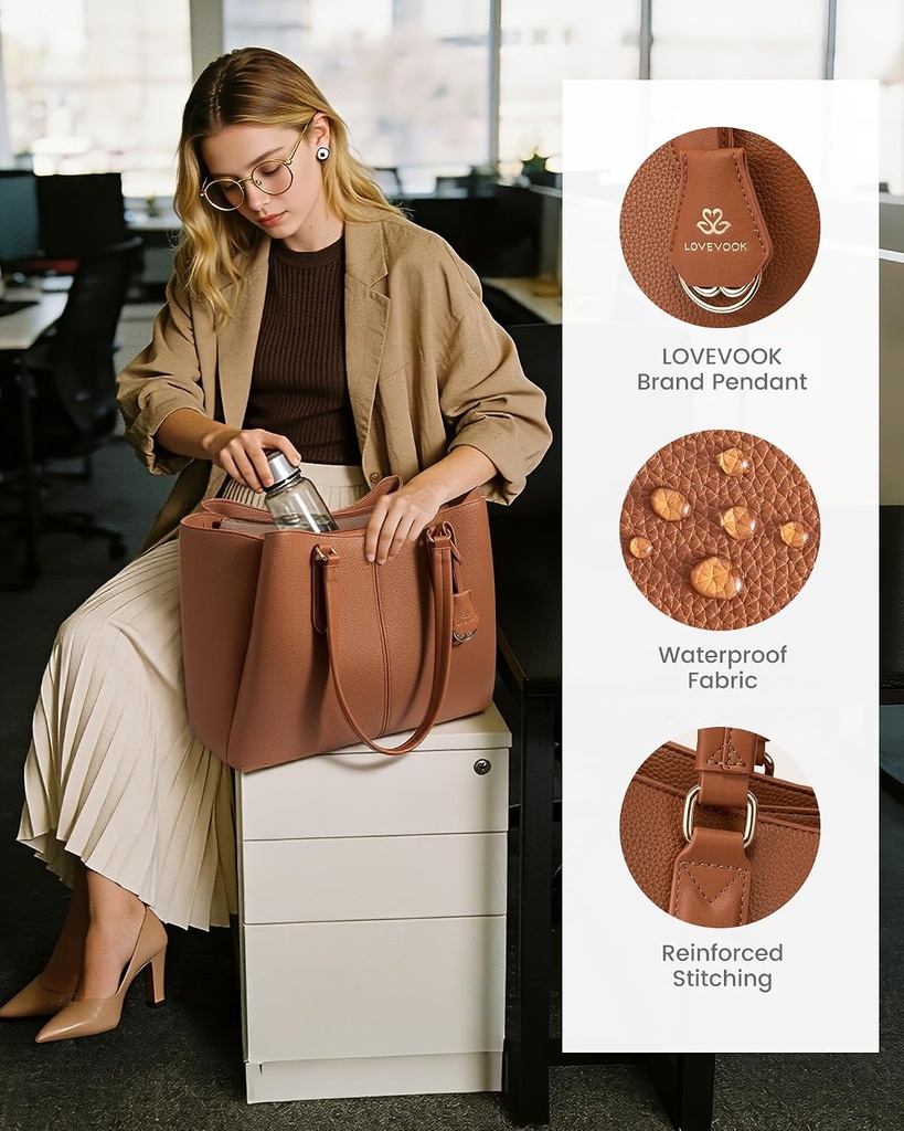 LOVEVOOK Laptop Tote Bag for Women 14" - Brown