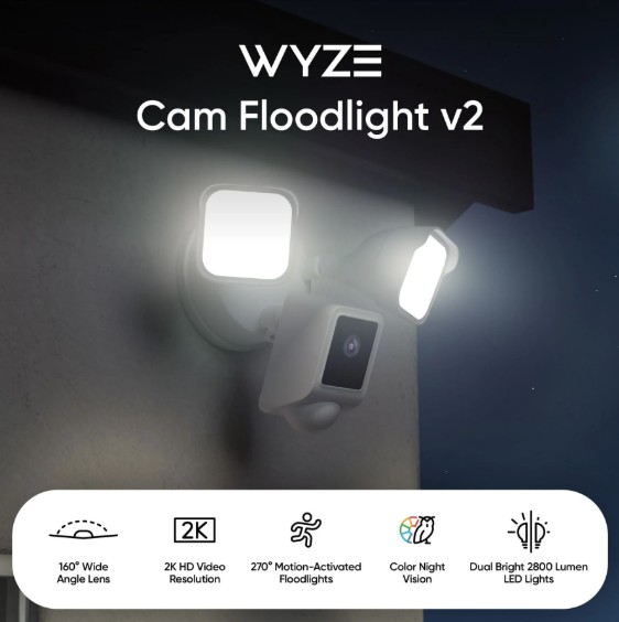 WYZE Floodlight Camera v2 2K HD Outdoor Security Camera