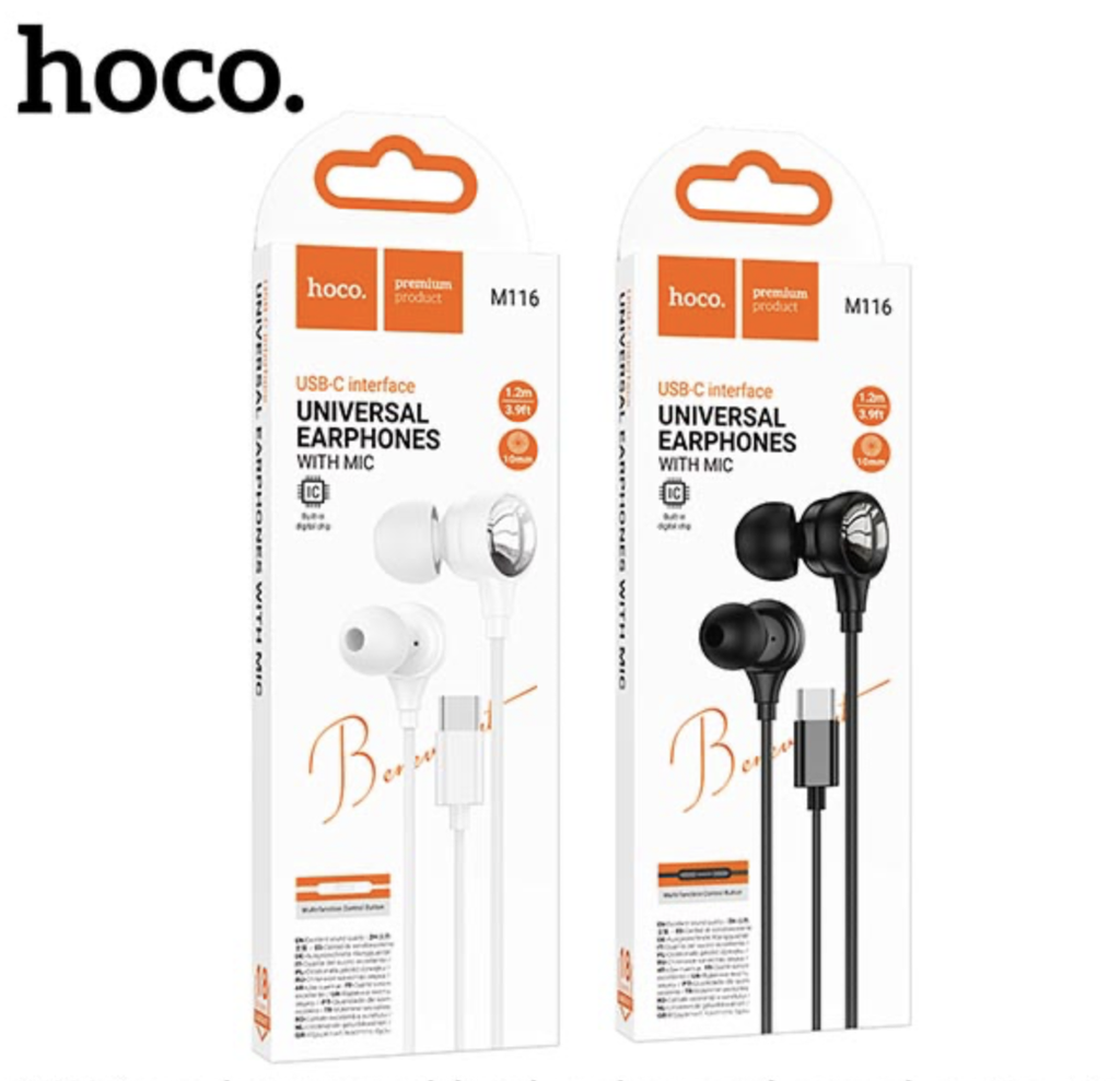 HOCO M116 Benevolent Universal earphones with mic Type-C - Black