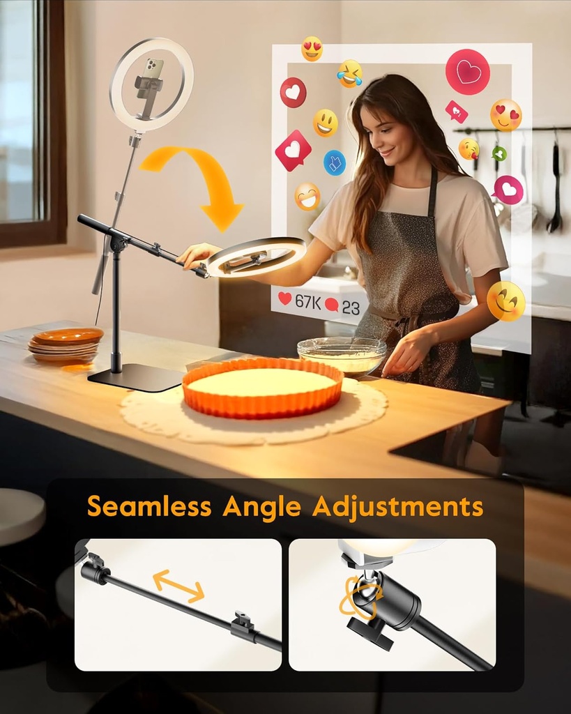 10" Adjustable Overhead Phone Mount Ring Light Tripod