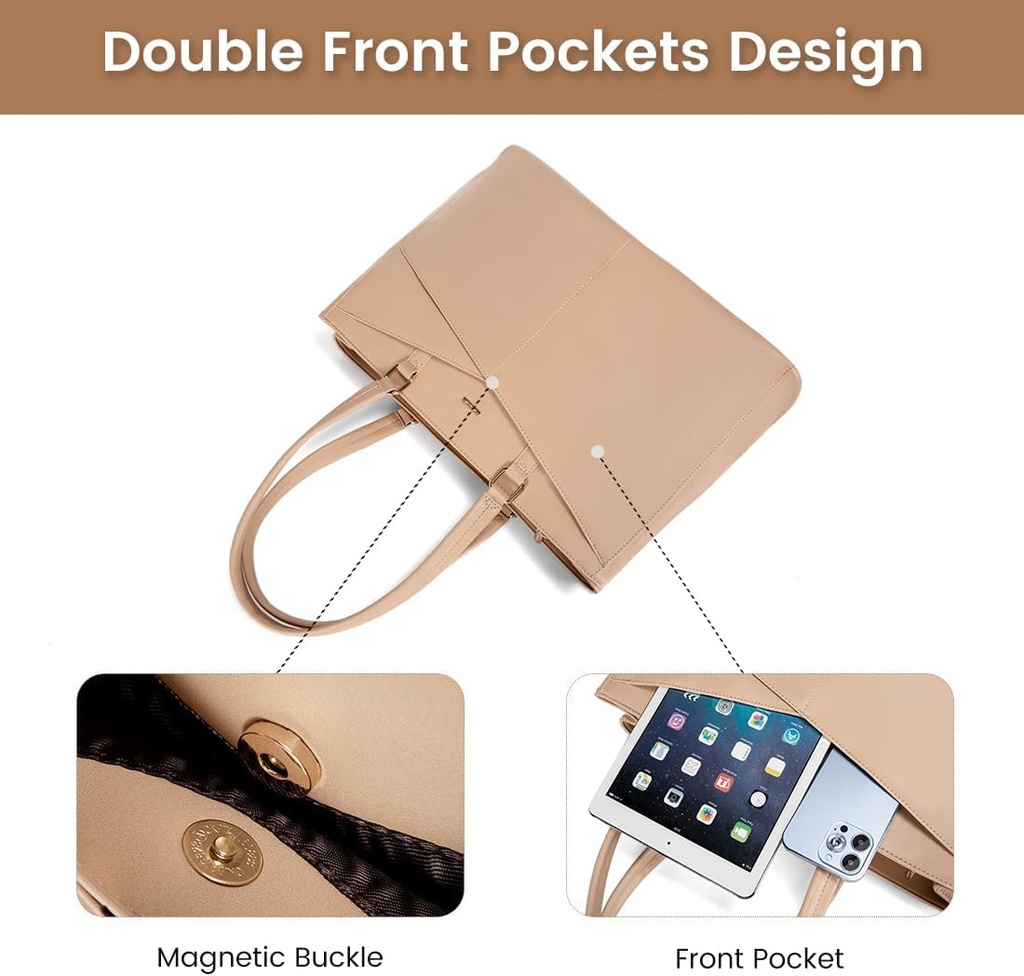 LOVEVOOK Laptop Tote Bag for Women 15.6" - Tukhaki