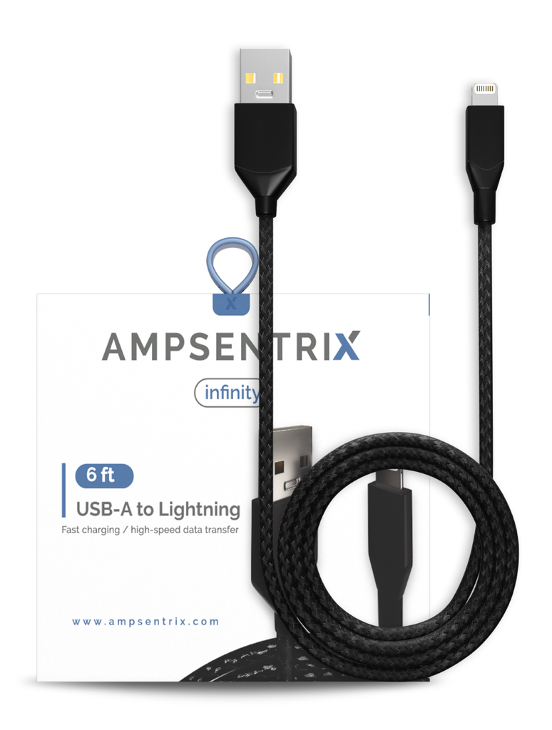 AmpSentrix USB-A to Lightning 6ft Black