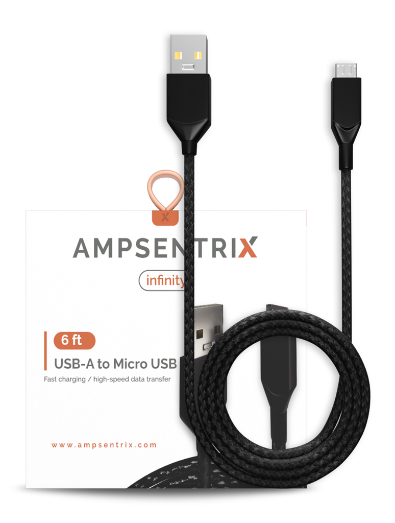 AmpSentrix USB-A to Micro 6ft Black