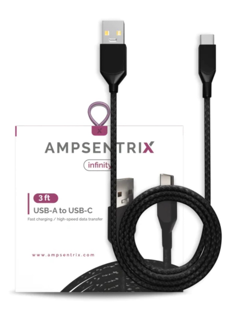 AmpSentrix USB-C to USB-A Cbl 3ft Black