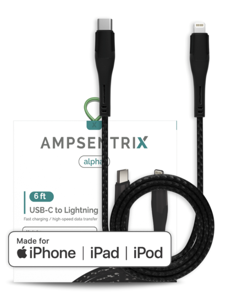 AmpSentrix USB-C to Lightning 6ft Black