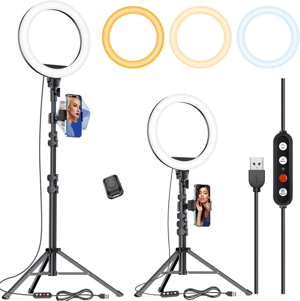 Kaiess 10.2" Selfie Ring Light with 65" Adjustable Tripod Stand & Phone Holder