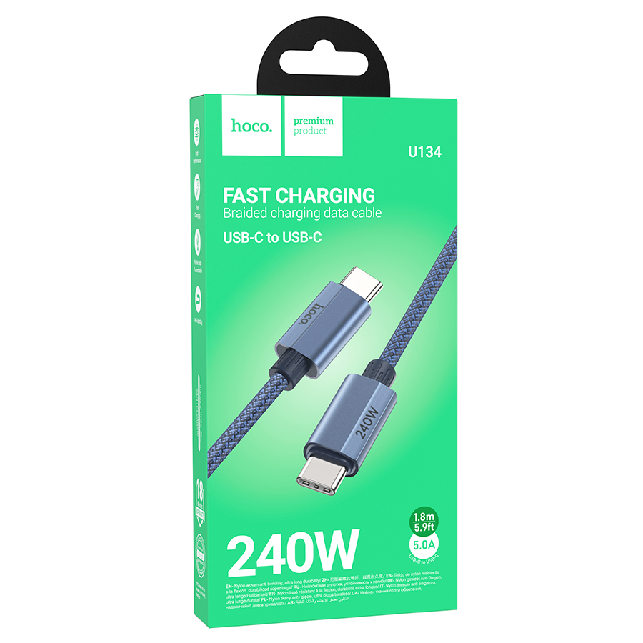 HOCO U134 240W charging data cable Type-C to Type-C(L=1.8M) Blue