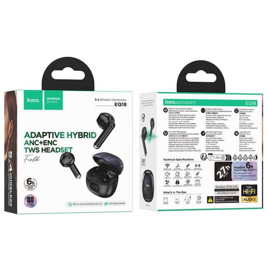 HOCO EQ18 Field ANC+ENC True Wireless BT Headset - Black