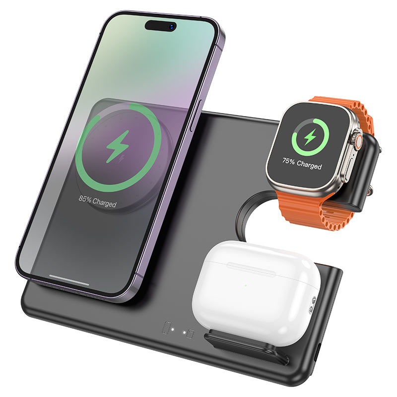 HOCO CQ19 Falcon 3-in-1 Desktop Vertical Wireless fast charger - Gray