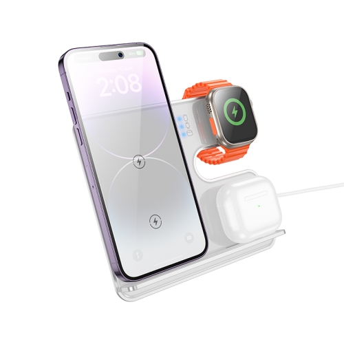 HOCO CQ19 Falcon 3-in-1 Desktop Vertical Wireless fast charger - Silver