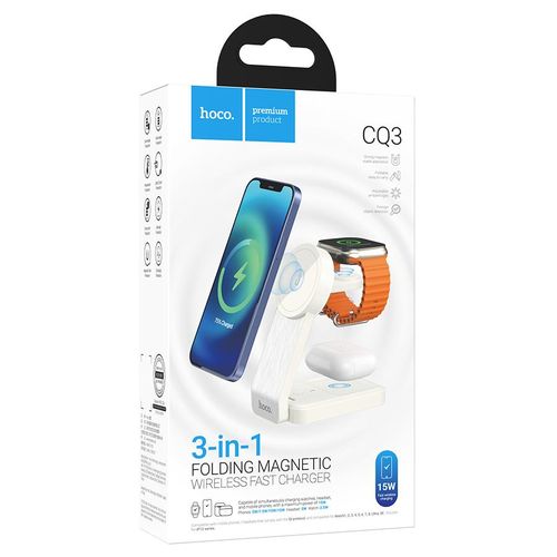 HOCO CQ3 Motorcycle Folding 3-in-1 Magnetic Wireless fast charger - White