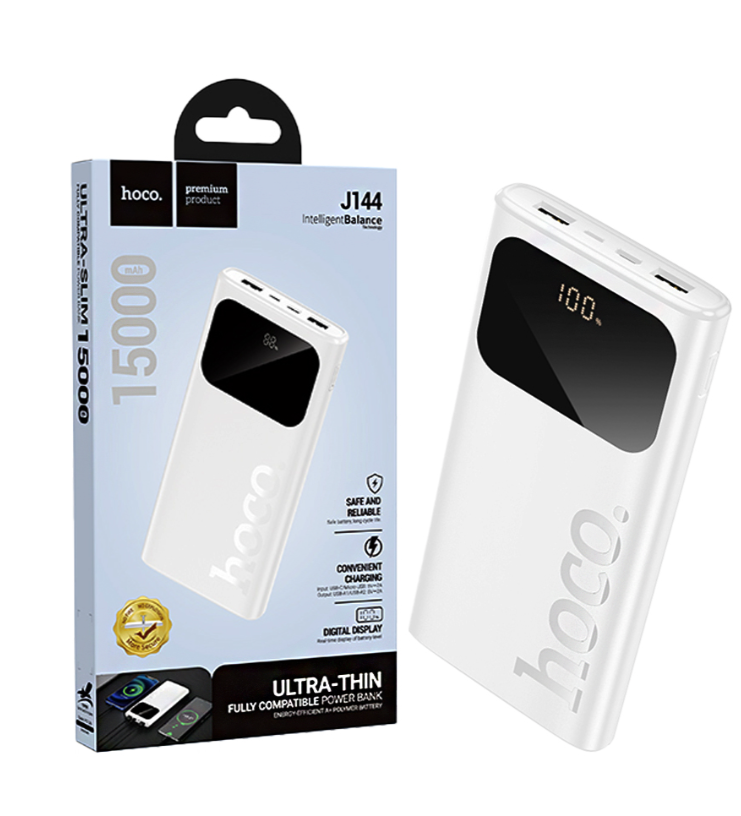 HOCO J144 15000mAh Ultra-Thin Power Bank - White