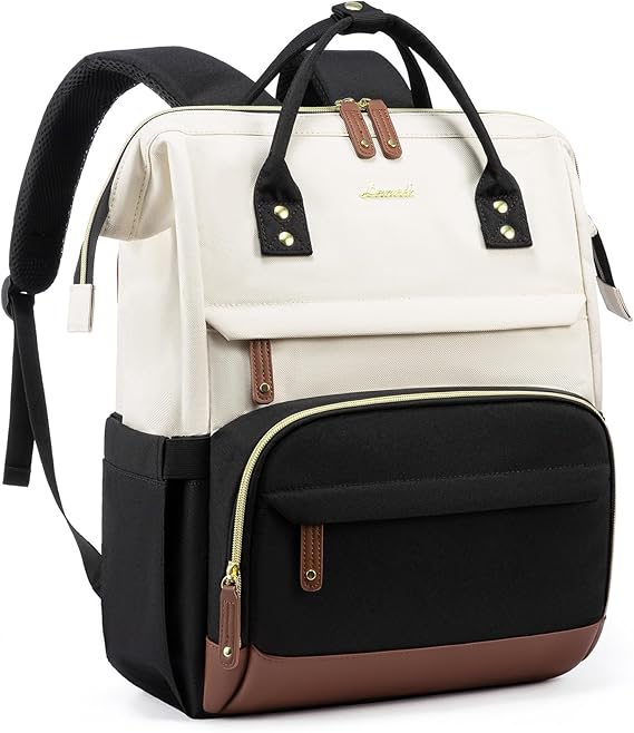 LOVEVOOK Laptop Backpack for Women 15.6" - Beige/Black