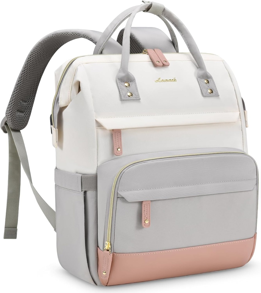 LOVEVOOK Laptop Backpack for Women 15.6" - Grey/Pink