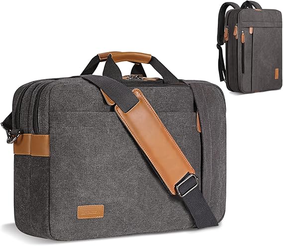 ESTARER 3 in 1 Convertible Canvas Computer Bag for Men 17-17.3" - Ash Brown