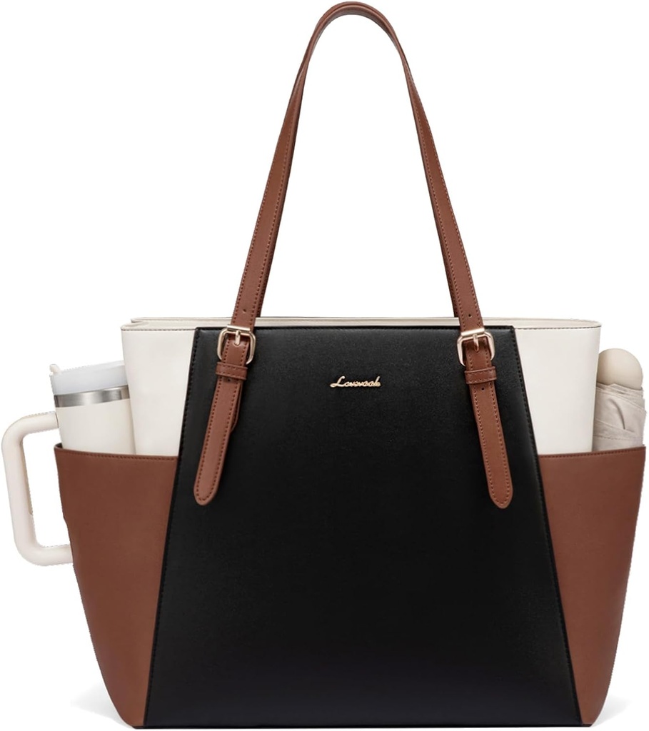 LOVEVOOK Laptop Tote Bag for Women 17.3" - Black/White/Brown