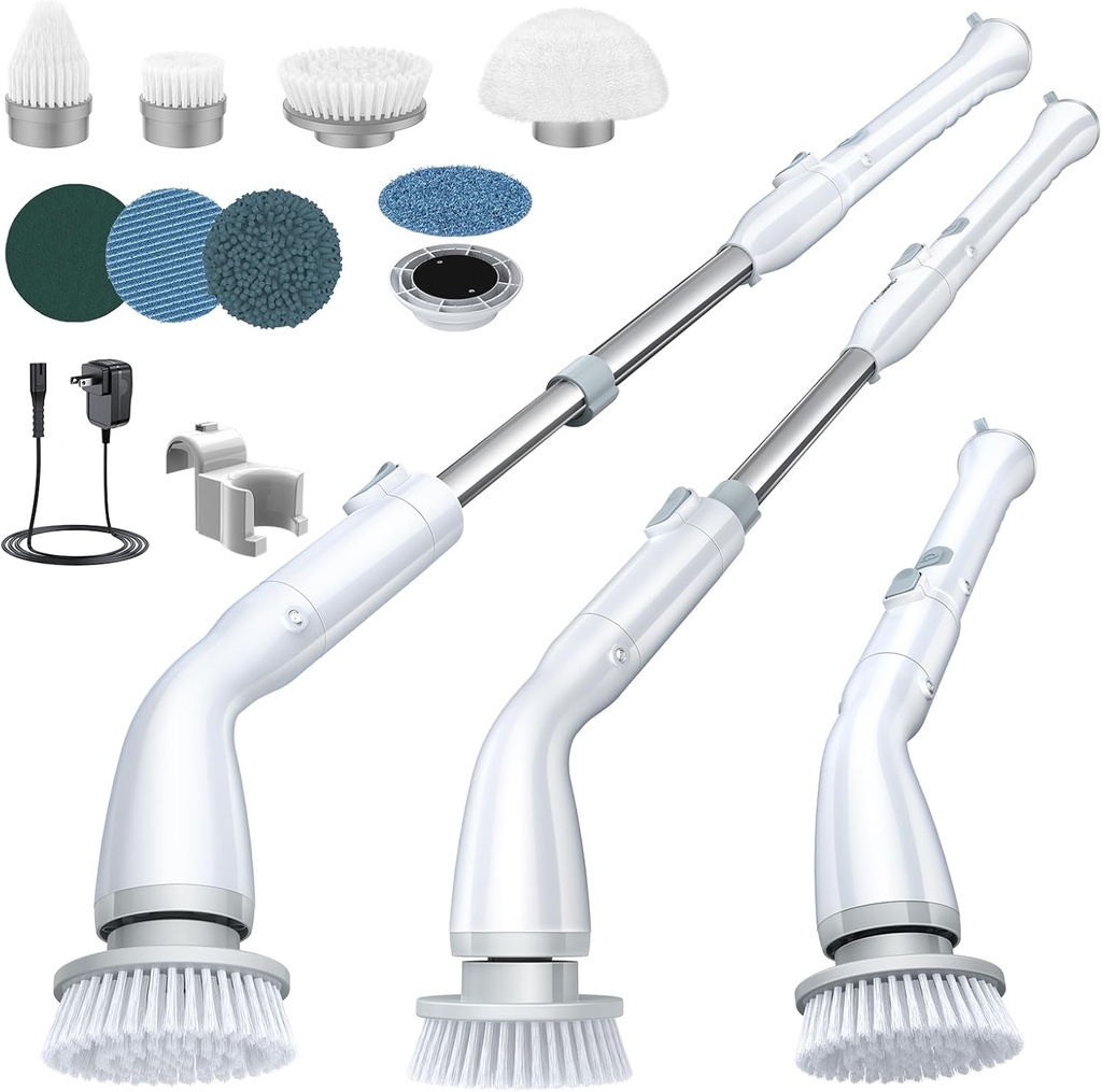 LABIGO  Cordless Cleaning Brush Scrubber with 7 Replaceable Brush Heads and Adjustable Extension Handle