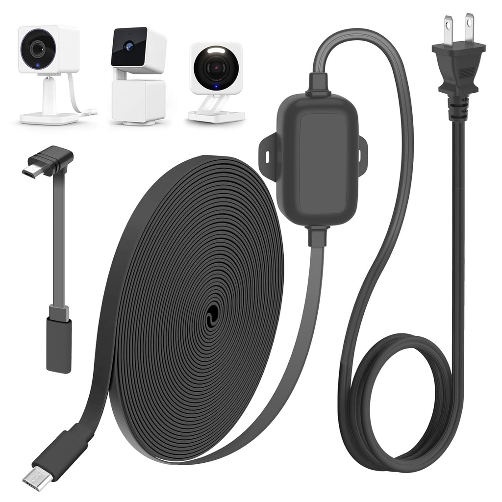 25FT Outdoor Power Adapter for WYZE Cam V4, Black