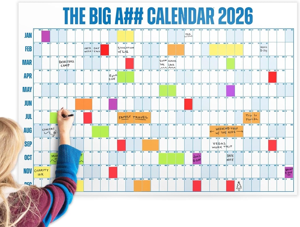 The Big A## Calender Full-Year 2026 Dry-Erase Wall Calendar - Blue