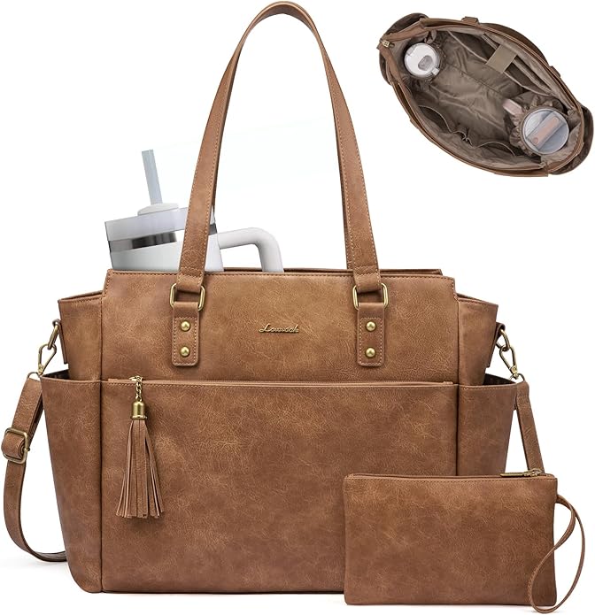 LOVEVOOK Laptop Tote Bag for Women 15.6" - Light Brown