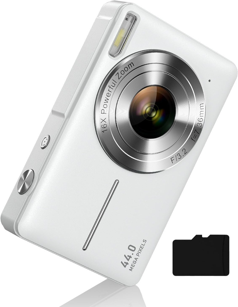 Digital Camera 1080P with 32G Memory Card 16X Zoom - White