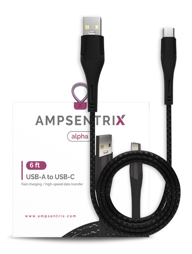 [107085008845] AmpSentrix USB-C to USB-A 6ft Black