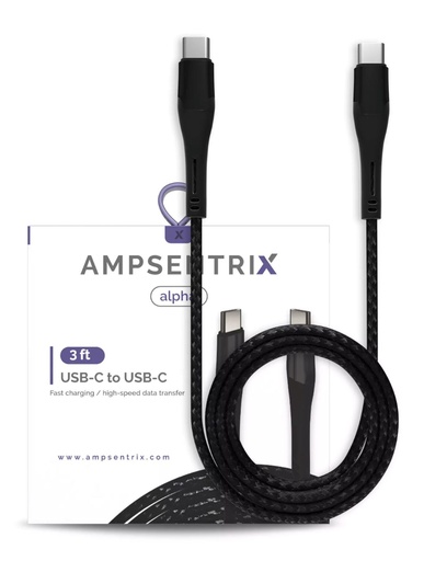 [107085008723] AmpSentrix USB-C to USB-C 3ft (Infinity)(Black)