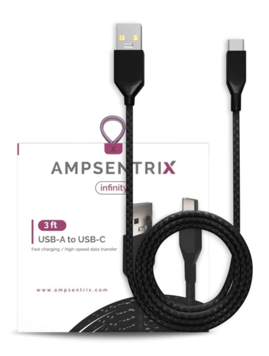 [107085008711] AmpSentrix USB-C to USB-A Cbl 3ft Black