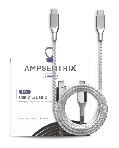 [107085008722] AmpSentrix USB-C to USB-C 3ft (Infinity)(Silver)