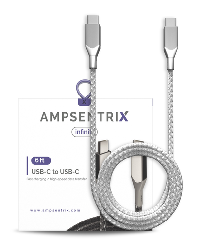 [107085008840] AmpSentrix USB-C to USB-C 6ft (Infinity)(Silver)