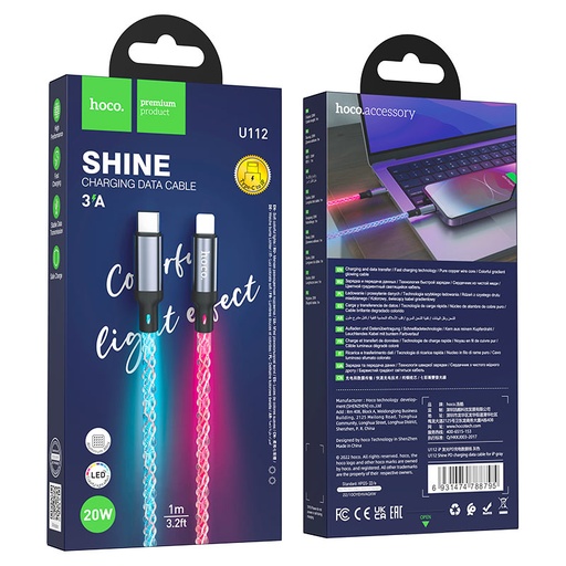 [U112-IP8795] HOCO U112 Shine PD charging data cable for iPhone